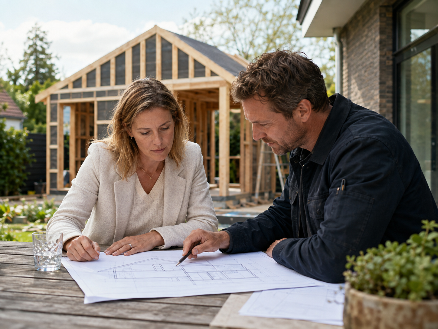 in overleg over afmetingen familiewoning op eigen erf