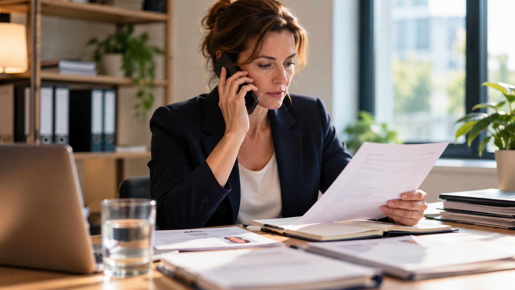 HR-medewerker voert telefonisch een referentiecheck uit en controleert de werkervaring van een sollicitant.